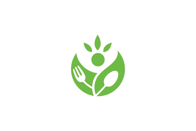 Logo D'aliments Sains Avec Forme De Feuille Et De Personne En Couleur Verte