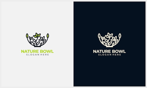 Vecteur logo d'aliments sains avec symbole de légume nature et modèle de logo d'icône de bol