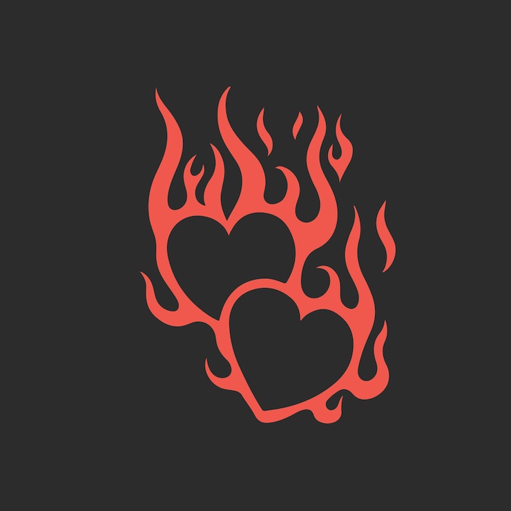 Vecteur logo d'amour flamboyant rouge sur fond noir tribal decal stencil tattoo illustration vectorielle