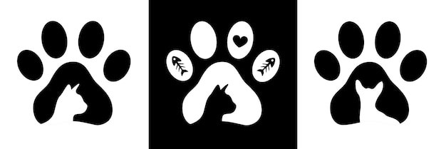 Logo De L'animalerie. Icône Créative D'une Paire De Chats Dans Une Empreinte De Patte. Conception D'étiquettes Et De Cartes Pour Un Animal De Compagnie