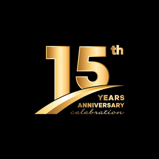 Vecteur logo anniversaire 15 ans avec un nombre d'or sur fond noir