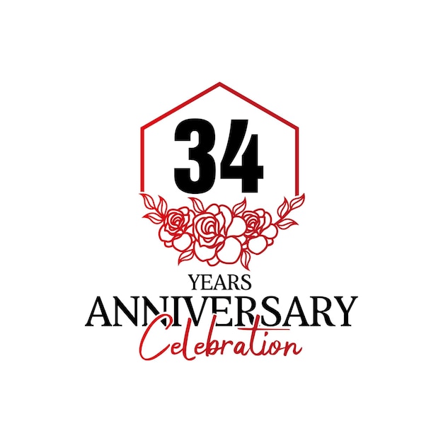 Logo D'anniversaire De 34 Ans, Célébration De Conception Vectorielle D'anniversaire De Luxe.