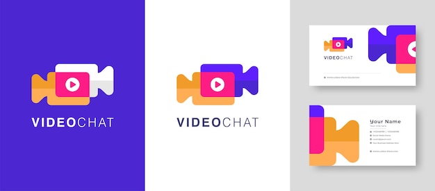 Logo d'appel vidéo coloré Chat Message texte logo Chat en ligne Application mobile Chat avec carte de visite