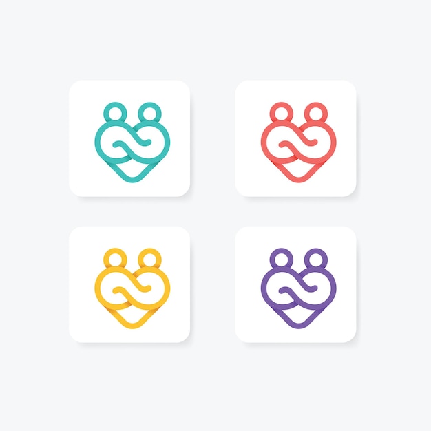 Vecteur logo des applications de la communauté des soins de santé avec des ensembles de couleurs vectorielles infinity love shapes
