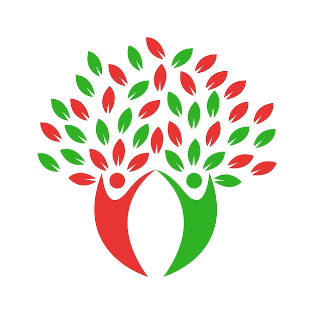 Logo De L'arbre Généalogique. Les Feuilles Colorées Aiment L'icône De L'arbre Vert Et Rouge Des Parents De La Famille.