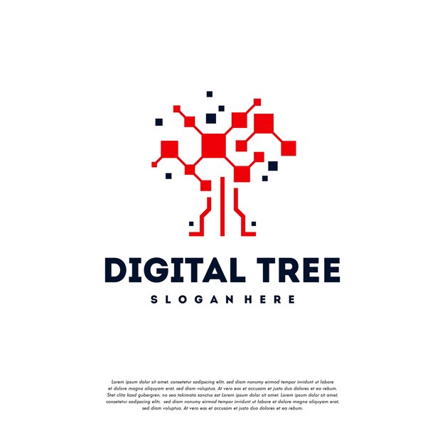 Le Logo D'arbre Numérique Moderne Conçoit Le Vecteur De Concept, Vecteur De Symbole De Logo D'arbre De Technologie