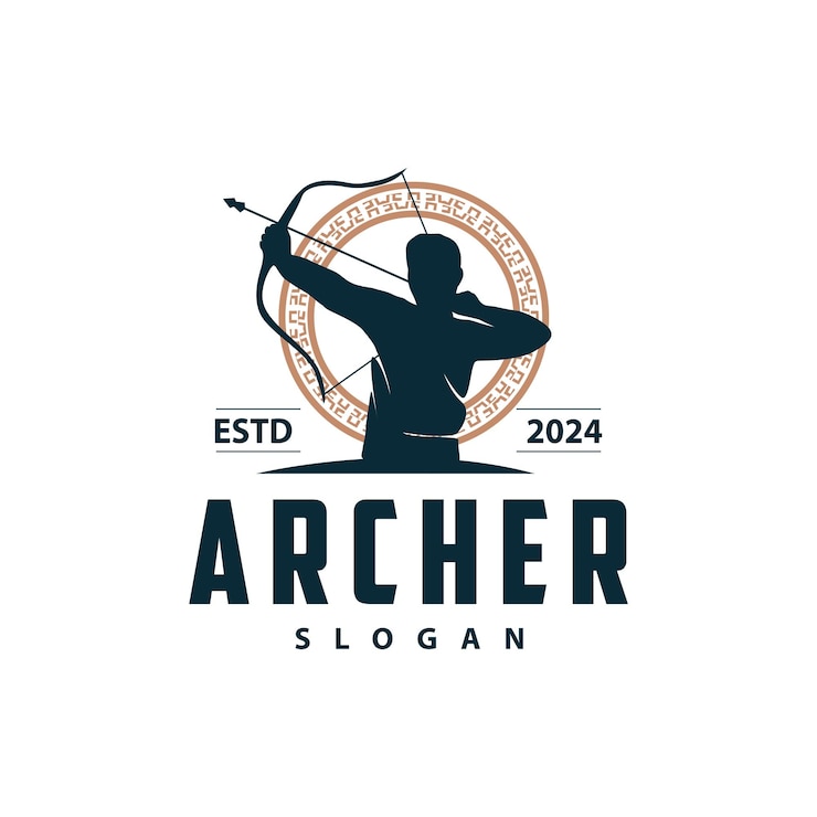 Vecteur le logo de l'archer, la silhouette vectorielle du guerrier, le tir à l'arc, le design simple, l'arc et la flèche, l'illustration du modèle.