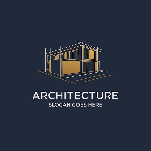 Vecteur logo d'architecture avec concept de dessin d'esquisse
