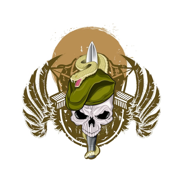 Logo de l'armée du crâne. Logo de mascotte militaire crâne