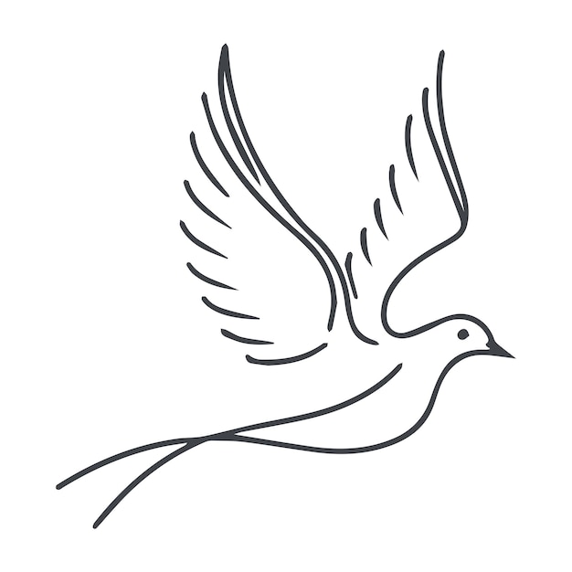 Vecteur logo d'art au trait minimal de colombe conception d'illustration de contour d'oiseau volant dessin de silhouette isolée