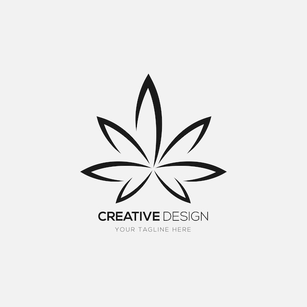 Logo d'art de ligne créative de feuille de cannabis