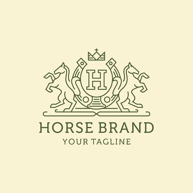 Logo D'art De Ligne De Marque De Cheval Héraldique