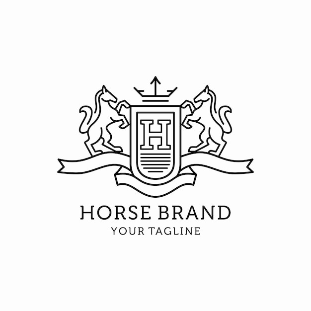 Vecteur logo d'art de ligne de marque de cheval héraldique