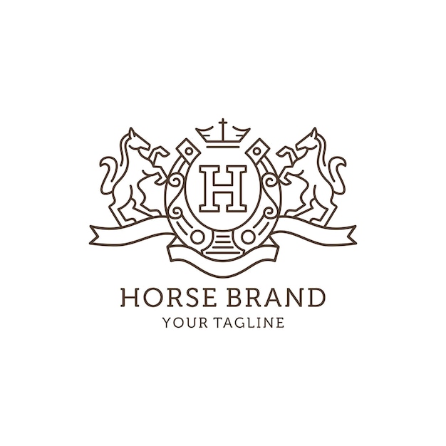 Vecteur logo d'art de ligne de marque de cheval héraldique