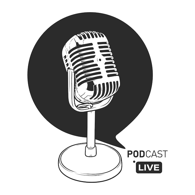 Logo d'art de ligne de microphone de podcast