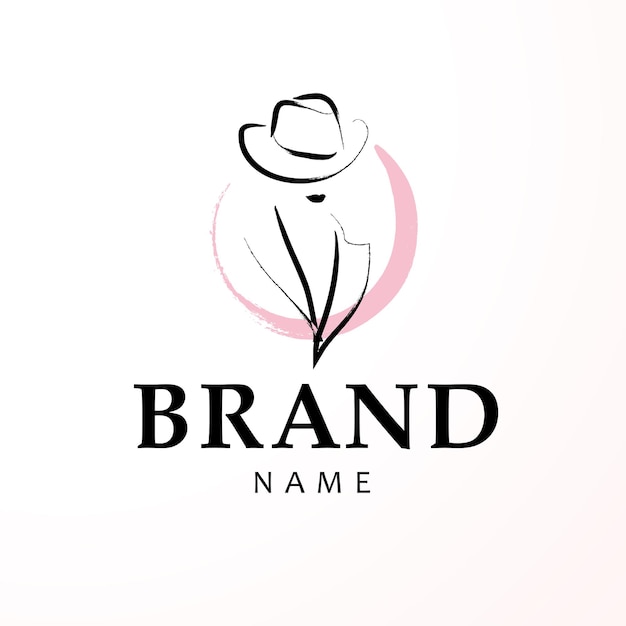 logo artistique avec dame dessinée à la main en portrait de chapeau isolé.