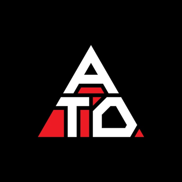 Le logo de l'ATO est un triangle en forme de triangle, un monogramme, un modèle de logo vectoriel triangulaire avec couleur rouge, un logo triangulaire, un logo simple, élégant et luxueux.
