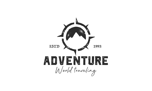 Logo D'aventure Avec Illustration Vectorielle De Conception De Montagne Et De Boussole