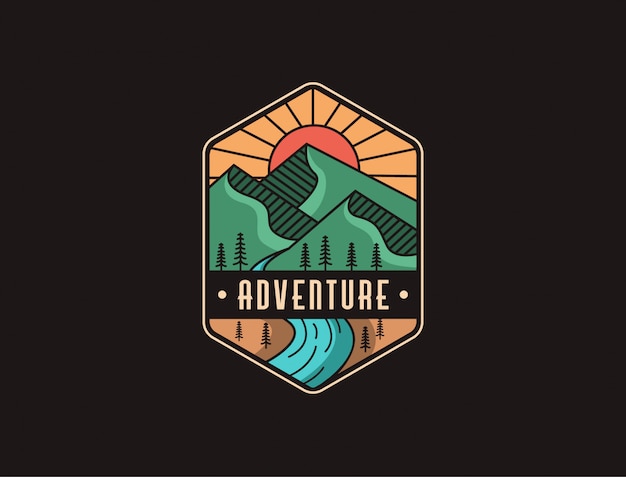 Logo D'aventure Paysage Montagne Et Rivière Minimaliste Abstrait