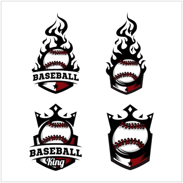 Logo De Badge Feu Roi Et Feu De Balle De Baseball
