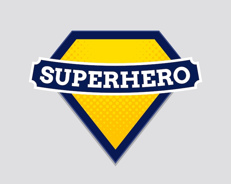 Logo de badge vectoriel super-héros Super héros bouclier homme icône symbole de puissance