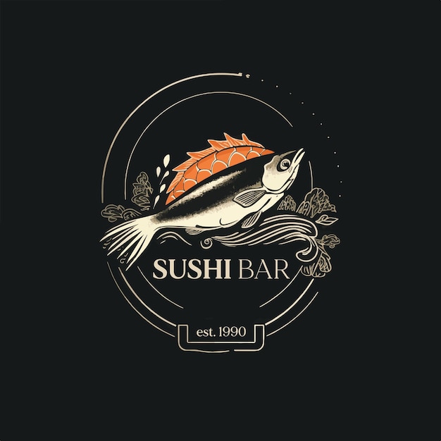 Logo de bar à sushi rétro art vectoriel