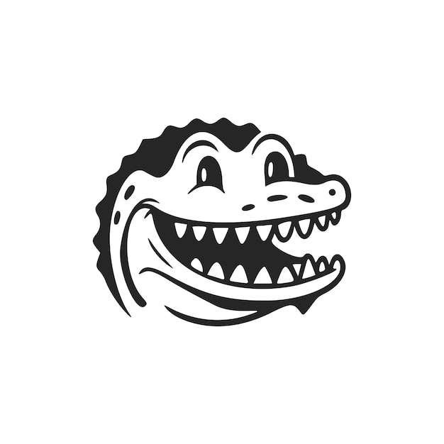 Vecteur logo de base noir et blanc avec un adorable crocodile cheerful