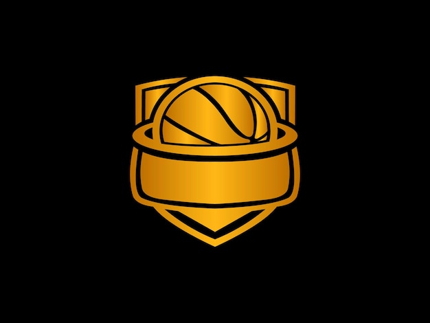 Vecteur logo de basket-ball doré sur fond noir