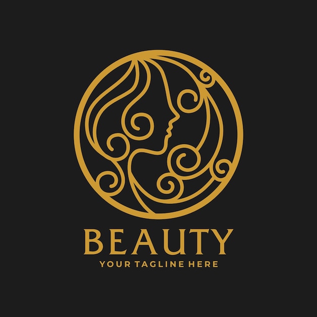 Vecteur logo de beauté féminine en or vectoriel