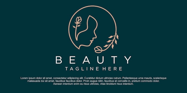 Logo De Beauté Avec Une Femme à L'intérieur Du Modèle De Conception De Style De Cercle Fleur Logo Femme Vecteur Premium