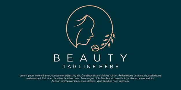 Logo De Beauté Avec Une Femme à L'intérieur Du Modèle De Conception De Style De Cercle Fleur Logo Femme Vecteur Premium