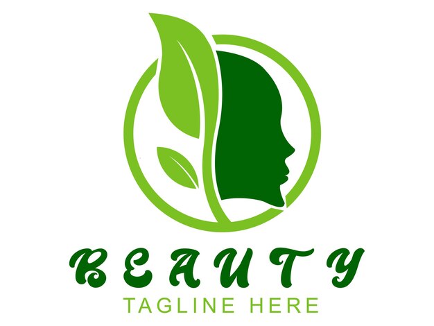 Vecteur logo de beauté logo avec l'ombre d'une femme et des feuilles