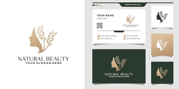 Logo De Beauté Naturelle Avec Un Visage De Femme Et Un Design De Carte De Visite