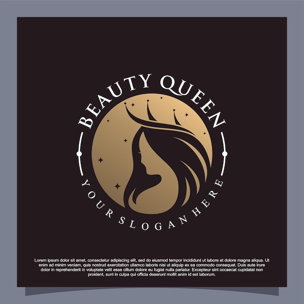 Logo De Beauté Reine Avec Vecteur Premium De Concept De Style De Cheveux Créatif