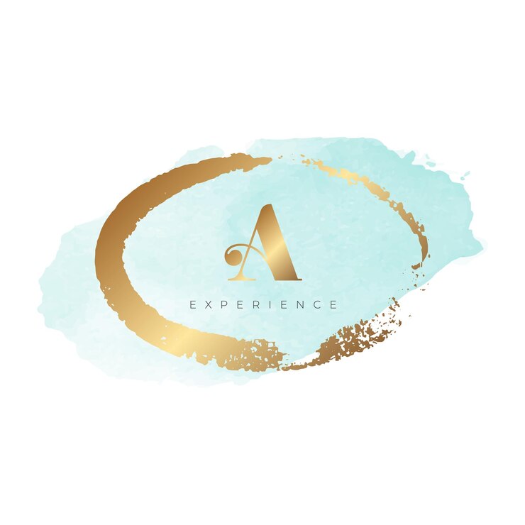 Logo de beauté avec texture d'aquarelle et brillance dorée