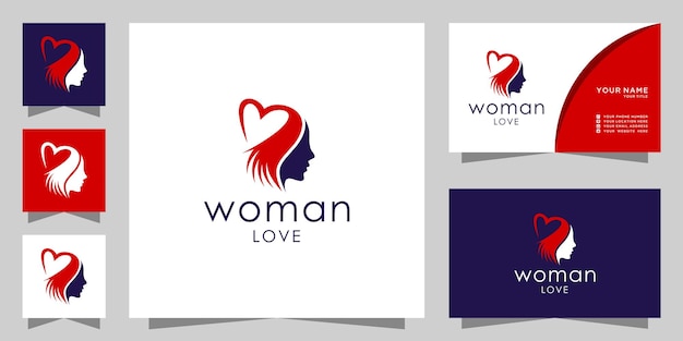 Vecteur logo de belle femme avec un design de coeur. icône du logo amour femmes