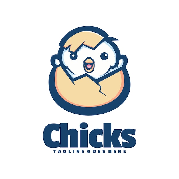 Un Logo Bleu Et Blanc Pour Un Poulet Avec Un Visage Et Un Oiseau De Dessin Animé Avec Un Bec Jaune.