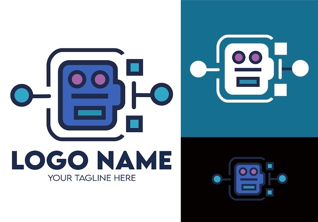 un logo bleu et blanc pour un robot avec un bandeau bleu
