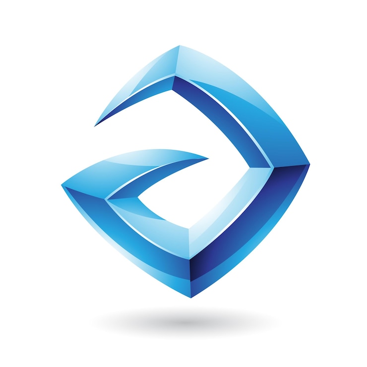 Vecteur logo bleu brillant 3d en forme de lettre a avec extrémités pointues