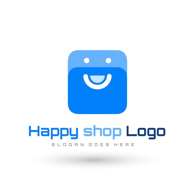 Un Logo Bleu Happy Shop Avec Un Visage Souriant