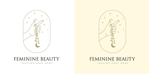 Logo Boho De Beauté Féminine Avec Des Ongles De Main De Femme Lune Et étoile Pour Les Marques De Spa De Salon De Maquillage
