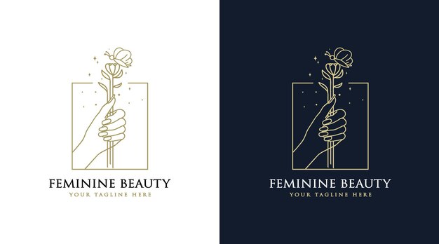 Logo Boho De Beauté Féminine Avec Papillon De Fleur D'ongle De Main De Femme Et étoile Pour La Marque De Spa De Salon