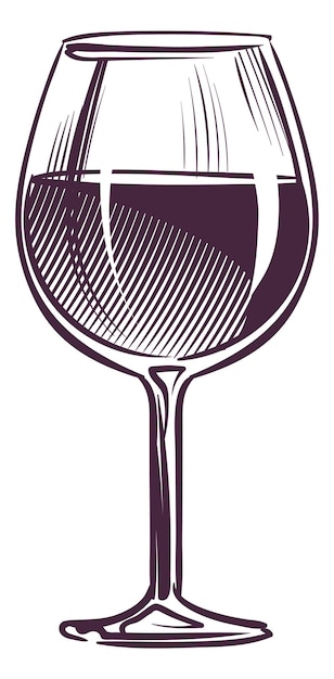 Vecteur logo de boisson dessiné à la main gravé sur un verre de vin