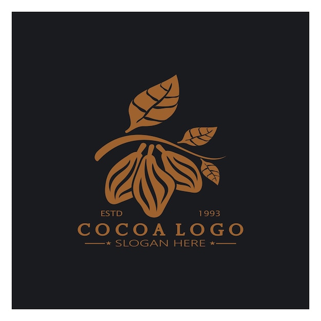 Logo De Cacao, Fève De Cacao, Cacaoyer, Branches Et Feuilles De Cacao, Mélange De Chocolat Sur Fond Blanc, Vintage