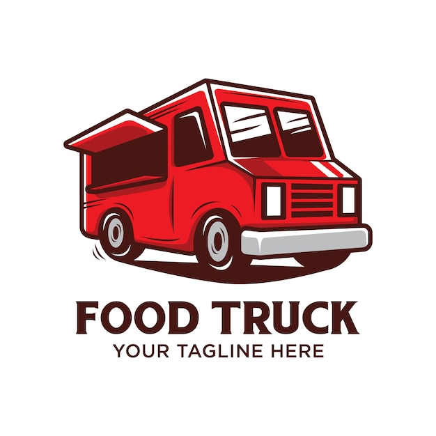 Vecteur logo de camion de nourriture avec illustration vectorielle de camion de nourriture rouge isolé