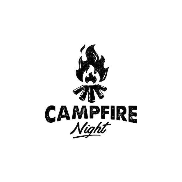 Logo De Camping Bûches De Feu De Camp Chaud Sur Illustration Vectorielle D'effet De Timbre Dessiné à La Main Logo Grunge Vintage