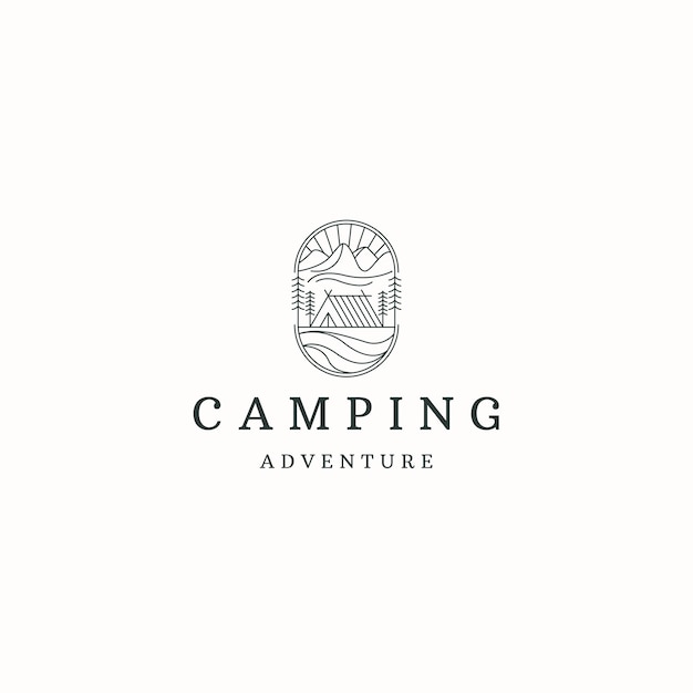 Logo De Camping Avec Modèle De Conception D'icône De Logo De Style De Ligne Vecteur Plat