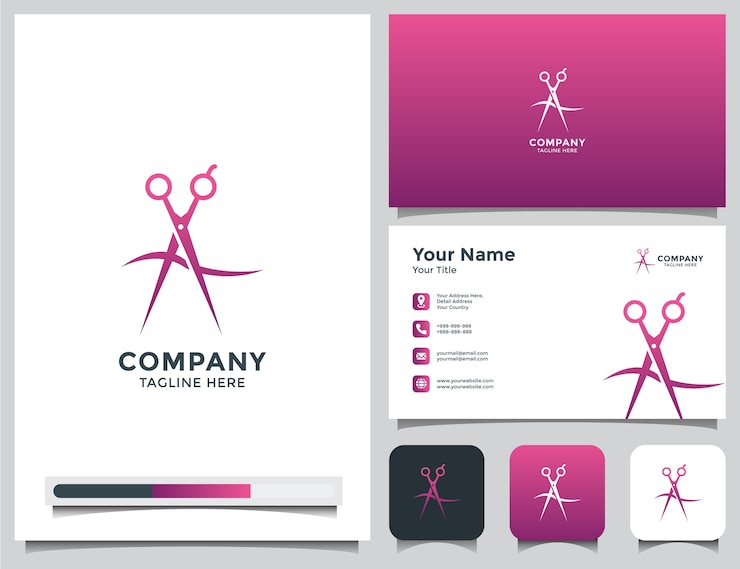 Vecteur logo et carte de visite de salon ou de coiffeur