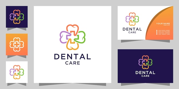 Vecteur logo et carte de visite de soins dentaires