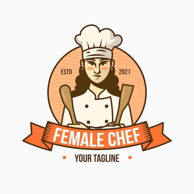 Vecteur logo de chef femme détaillée